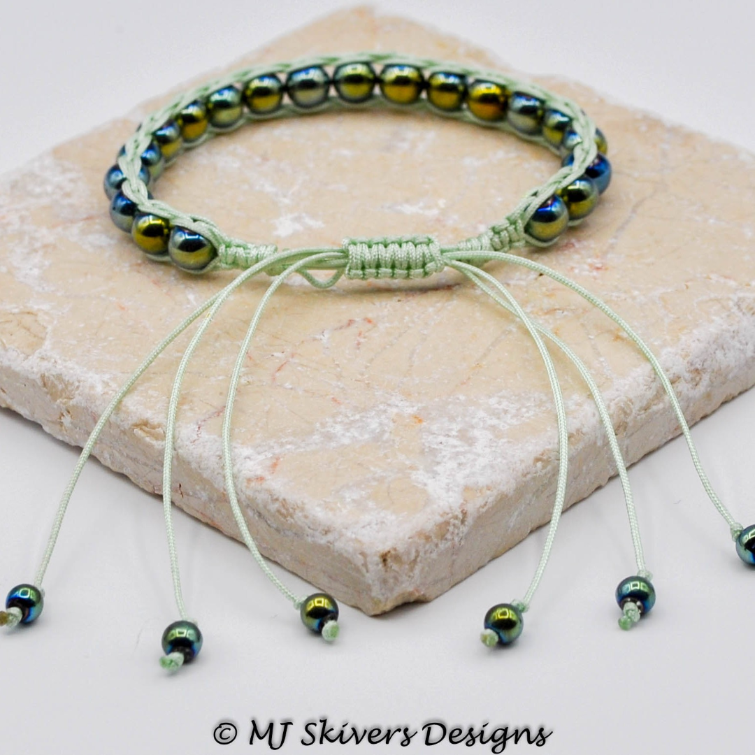 Macrame Beaded Chain Link Bracelet - Mint Green | MJ Skivers Designs
